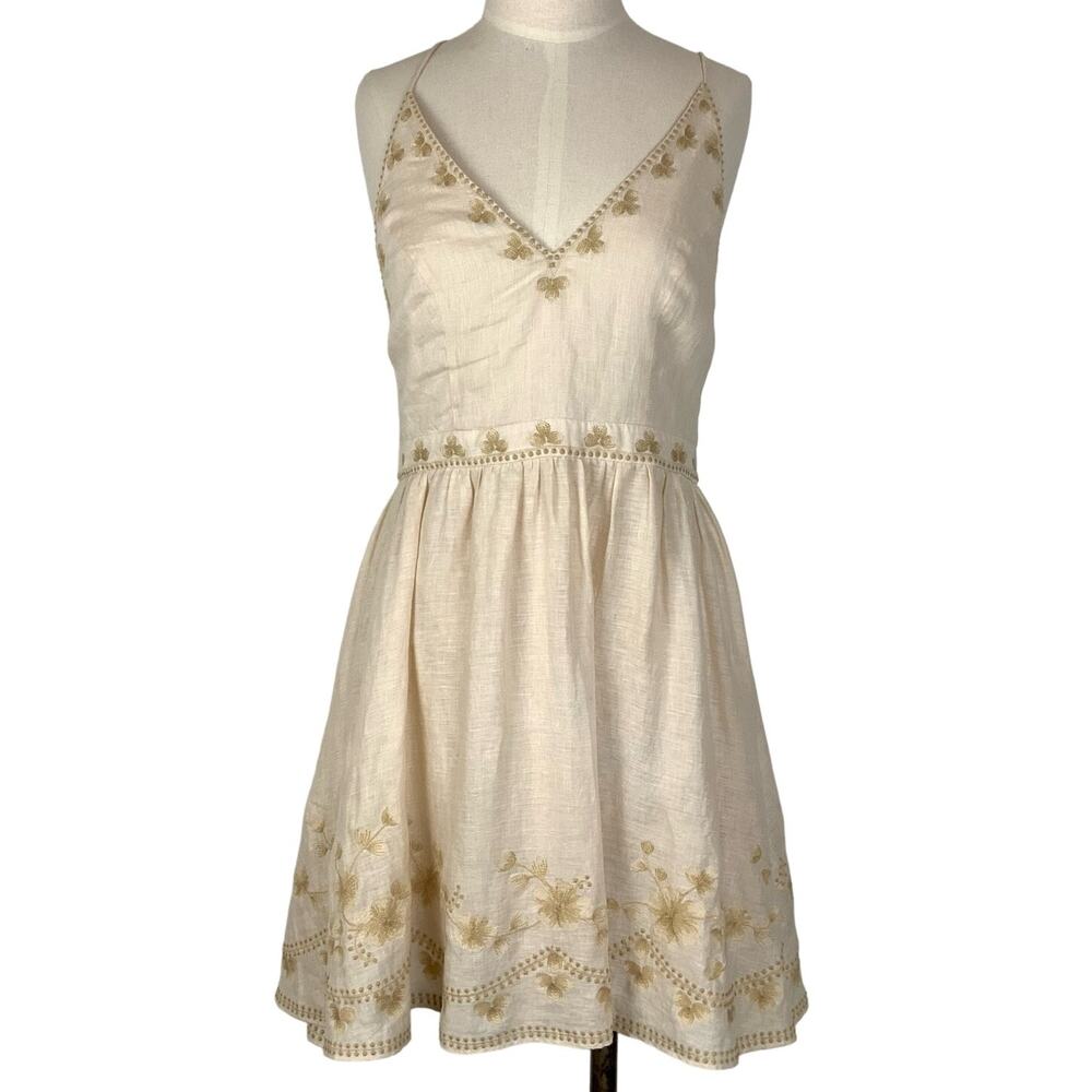 KATE FORD Australia Casuarina Embroidered Linen Open Back Dress Women's Medium